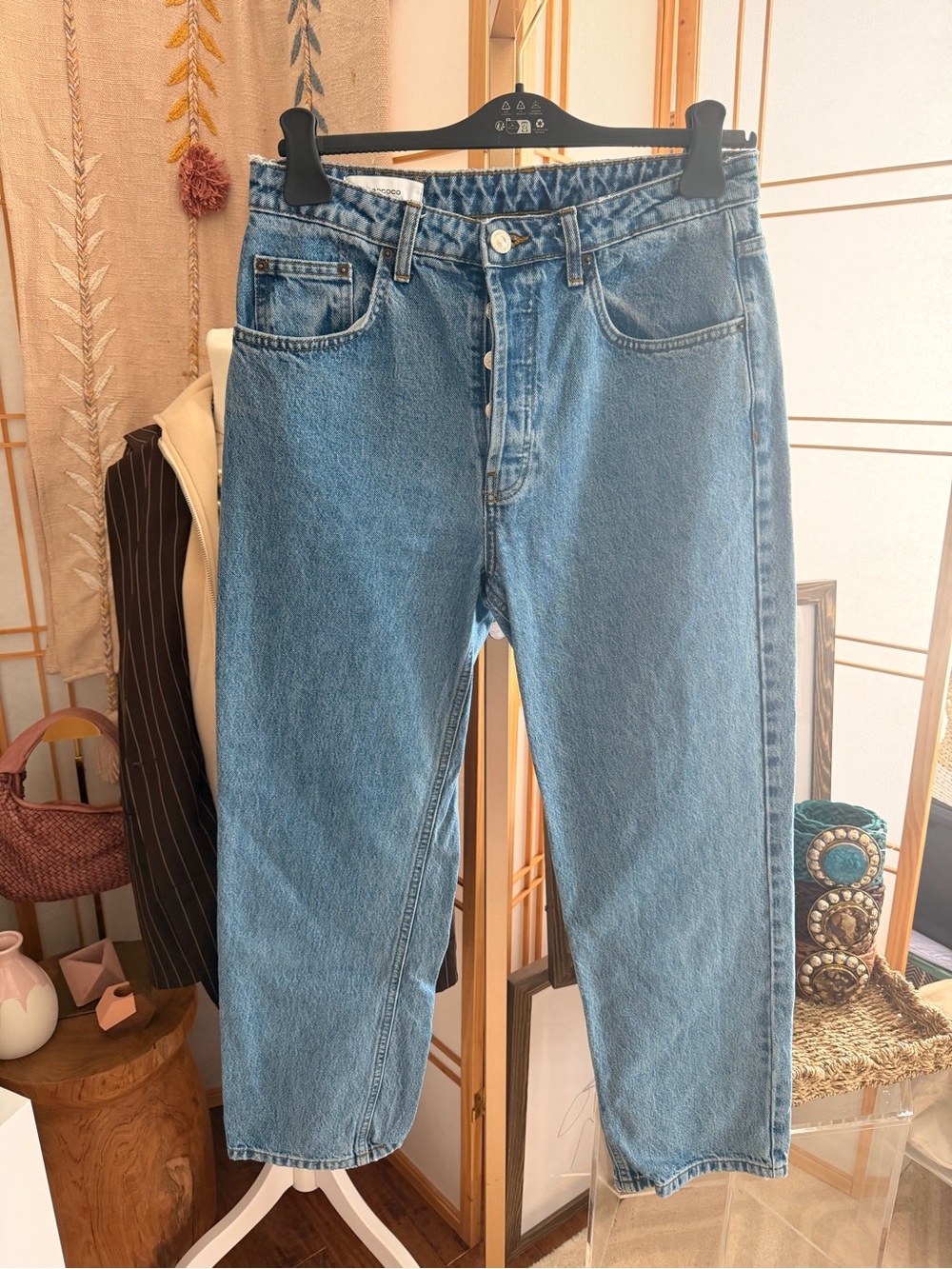 Dé Rococo High Waist Straight Cropped Jeans W31 Light Wash Denim